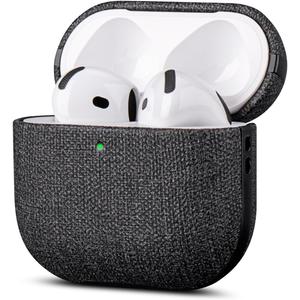 LOPIE Handmade Case for AirPods 4 and AirPods 4 with Active Noise Cancellation Case Cover - Made of Vegan Leather - Canvas Style - AirPod ANC Drop Protection Hard Shell Cover with Lanyard - Black