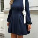 Evzeiem Work Dresses for Women 2026 Spring Business Casual Dress Long Puff Sleeve High Waist A Line Short Office Dress, Navy Blue M