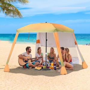 Beach Cabana,Spacious 7.2 x 7.2 FT Beach Cabana Provides Ample Shade for 5-6 People, Perfect for Family Outings; Features 3 Side Curtains for Enhanced Privacy and Wind Protection