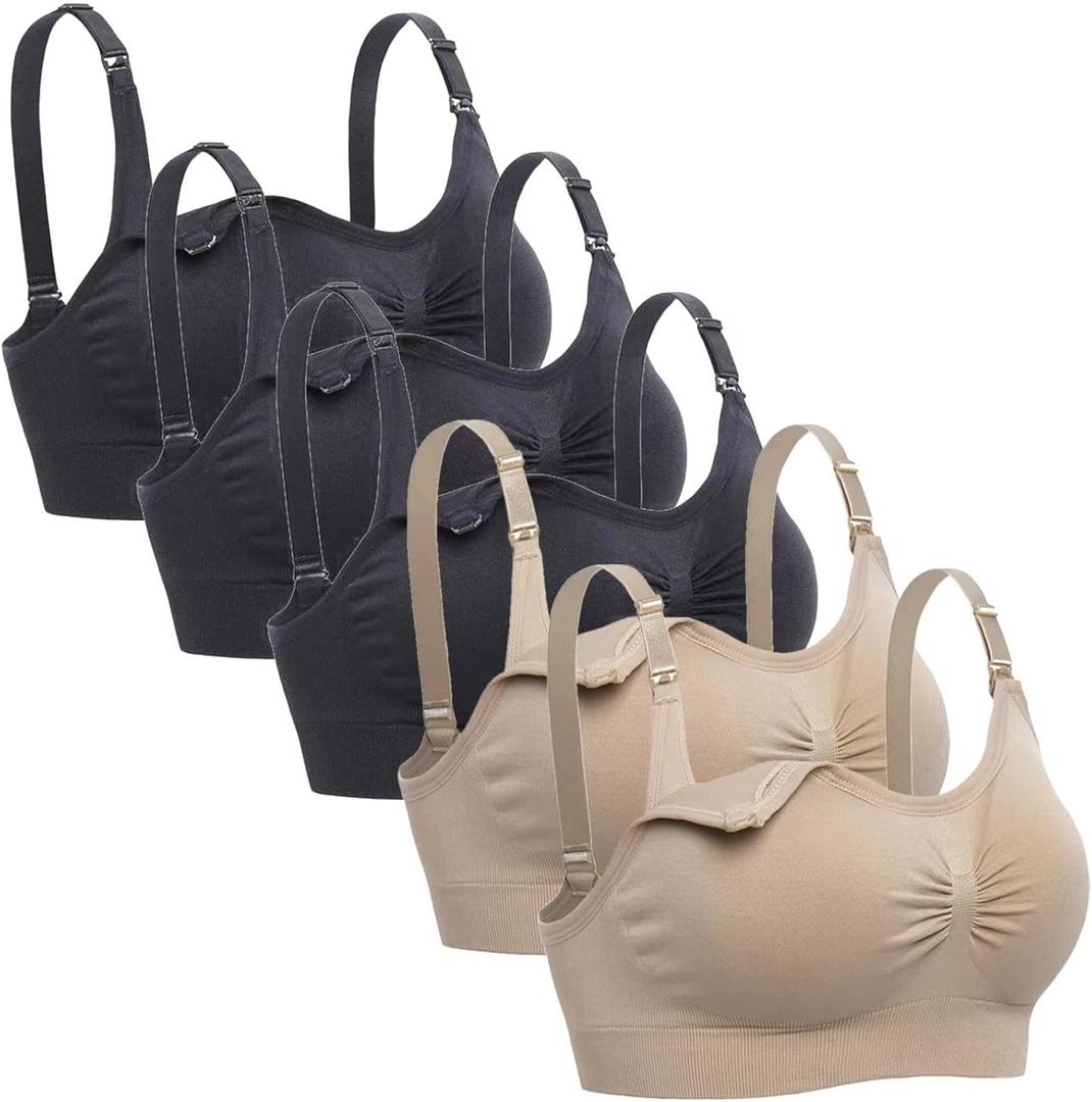 Lataly Womens Seamless Nursing Bra Sleeping Maternity Bralette for Breastfeeding Pack of 5 (XX-Large)