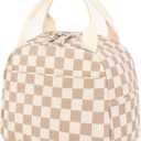 Bluboon Lunch Bag for Women Men Cute Corduroy Lunch Tote Bags Reusable Insulated Lunch Box Large Capacity Reusable Insulated Cooler for Work Picnic or Travel (Corduroy Checkered brown)
