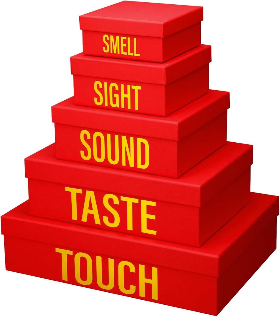 Kolldenn 5 Senses Gift Boxes for Him Her Five Senses Gift Bags Nesting Gifts Box with Lid for Valentine's Day Wedding Anniversary Birthday Party Decor for Husband Boyfriend 5.1'' to 13.8''(Red)