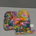 Retro Colorful Flowers Oven Mitts and Pot Holders Sets Boho Floral Non-Slip Silicone Surface for BBQ Gloves,Kitchen,Cooking,Baking,Grilling