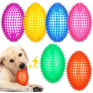 6 Pcs 4.5'' Spiky Squeaker Football Dog Toy for Medium Large Dogs Toys Heavy Duty Rubber Chew Toys for Aggressive Chewers Spiky Ball Fetch Toys for Training Clean Teeth Outdoor(Classic)