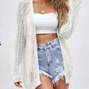 Women's Crochet Cardigan Sweater Long Sleeve Open Front Lightweight Boho Cover Up Summer Knit Cardigans, X-Large, Beige (Beige, XL)