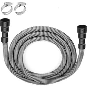 Universal Dishwasher Drain Hose, 10 Ft Dishwasher Discharge Hose Extension, Corrugated and Flexible Dishwasher Hose Drain Replacement Fits 5/8", 3/4", 1" Dishwasher End, with 2 Clamps (Gray)