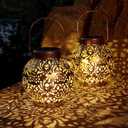 Set of 2 Solar Lanterns Outdoor Hanging Decorative Lights for Garden Patio Porch Decorations. (Bronze)