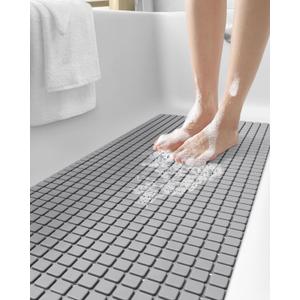 DEXI Bathtub Mat Non Slip, Extra Long 39x16, Suction Cups, Drain Holes, Machine Washable for Tub Shower Floor, Grey