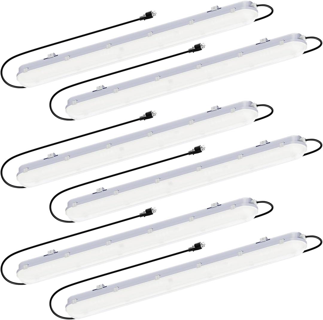 JTT 60W 4FT LED Vapor Proof Light with Plug 7800LM 6Pack -ETL Certification