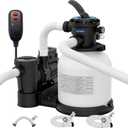 Sand Filter Pump for Above Ground - Flow Rate 3882 GPH, Up to 25K GAL, Pool Pumps above Ground Includes 6 Way Value, Digital Timer, GFCI Plug, 6.17 lbs of Filter Balls, and 3 Pack Hose(20", 40", 120")