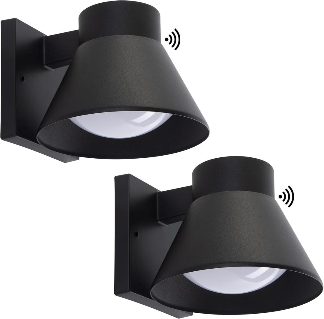 UME 2 Pack LED Outdoor Wall Light Fixtures, Dusk to Dawn Outdoor Wall Lantern, Exterior Waterproof Wall Sconce Light Fixtures, Black Front Porch Lights Wall Mount Lighting