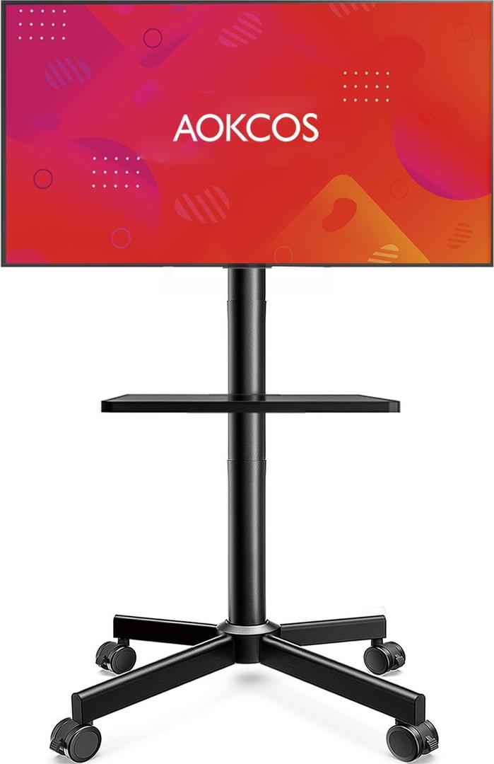 Rolling TV Stand - Mobile TV Stand on Wheels for 32-65 inch Flat/Curved TVs with Tilting, Height Adjustment Portable Rolling TV Cart Hold up to 88 Lbs for Livingroom, Bedroom, Office, Outdoor (Black)