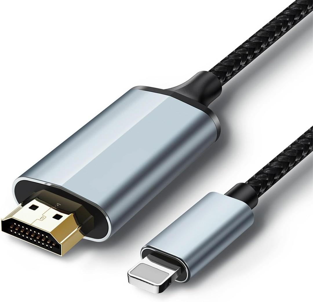 Lulaven Lightning to HDMI Cable for iPhone/iPad, 1080P Digital AV Adapter for Hotel TV (No WiFi Needed), Projector & Camping, High-Speed Mirroring Sync for Home Office & Fitness App (6.6ft)