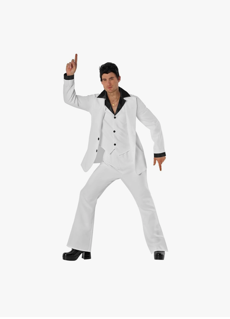 Morph Saturday Night Disco Costume Men 70s White Leisure Suit for Men 70s Fever Outfit Halloween Costumes For Adults Medium