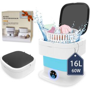 Portable Washing Machine, 16L Large Capacity Mini Washing Machine, Foldable Collapsible Washer and Dryer with Spin for Travel, Socks, Baby Clothes, Underwear (Blue)