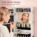 VECELO LED Jewelry Mirror Cabinet, Lockable Wall or Door Mounted Jewelry Armoire Organizer, Full Length with Storage, White