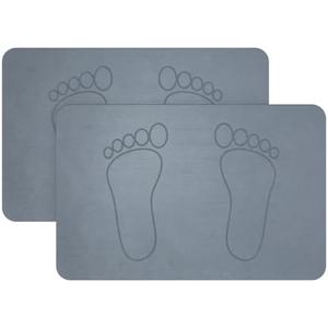 XWF 2 Pack Stone Bath Mats for Bathroom,24 x 16 inch Super Absorbent Bathroom Stone Mat,Diatomaceous Earth Shower Mat, Non-Slip, Quick Drying, Easy to Clean Hardstone Bathmat Grey Footprint Design