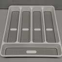 5-Slot Utensil Drawer Organizer for Silverware & Cutlery | Large Plastic Utensil Holder with Non-Slip Design, Silverware Drawer Organizer, BPA-Free (White) (Normal, Grey)