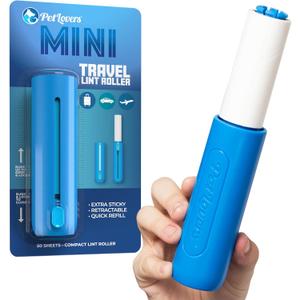 PetLovers Mini Lint Roller Travel Size 50 Sheets  Compact pet Hair Remover for Dog and cat Fur. Lightweight Design Ideal for Clothes Furniture and car. Perfect for Quick and Easy on The go Cleaning