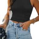 ATHMILE Womens Double Lined Crop Tank Tops Casual Basic Shirts Sleeveless Workout Tops Cute Summer Clothes Teen Girls, Black, Large