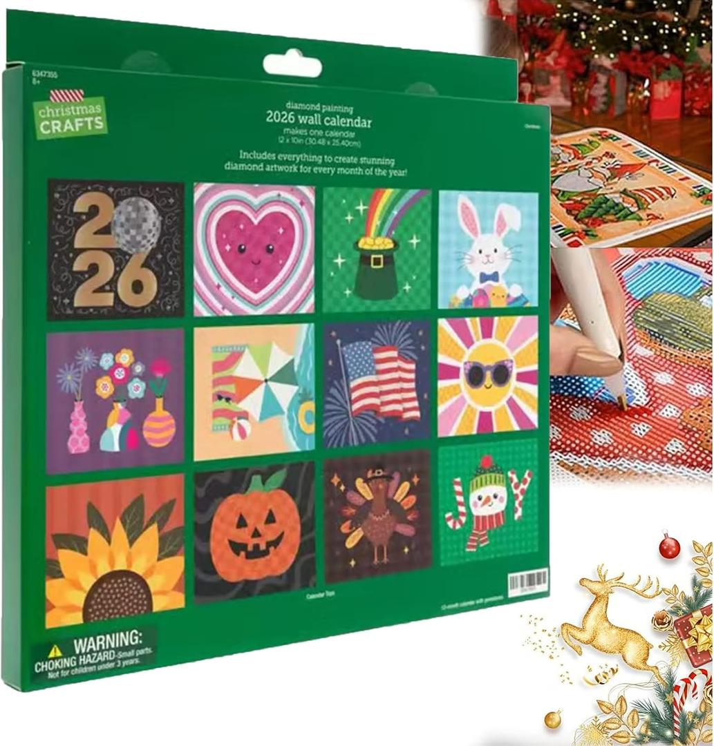 2026 Wall Calendar Diamond Painting Kit - DIY Diamond Art Calendar 2026, 12-Month Flip Wall Calendar with to Do List, Diamond Painting Calendars 2026 for Home Office Decoration
