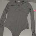 PUMIEY Women's Crew Neck Long Sleeve Bodysuit Sexy Tops Sharp Collection (Small, Elephant Gray)