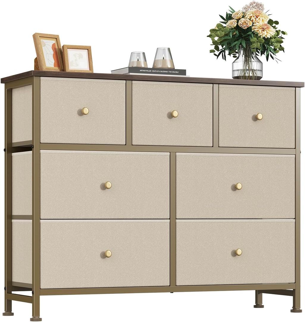 Fabric Dresser for Bedroom with 7 Drawers, Chest of Drawers, 11.8"D x 39.3"W x 31.6"H