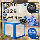2026 Graduation Decorations 4 Grad Balloon Boxes with Letters 2026 Grad & So Proud of You and 18pcs Balloons Graduation Party Decorations (Blue)