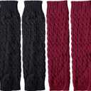 Loritta Womens Leg Warmers Winter Warm Knit Long Boot Socks Slouch Knee High 80s for Party (B6-2 Pairs(black+wine Red))