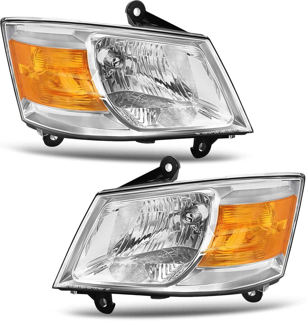 ELH Headlight Assembly Fit for 2008-2010 Dodge Grand Caravan (Chrome/Amber)
