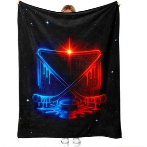 Neon Hockey Drip Blanket Gift Sports Fan Throw, Ice Hockey Room Decor for Boys, Teens & Men, Cozy for Couch or Bed, 50'' x 60'', Game Night, Birthday, Christmas, Gift Exchange