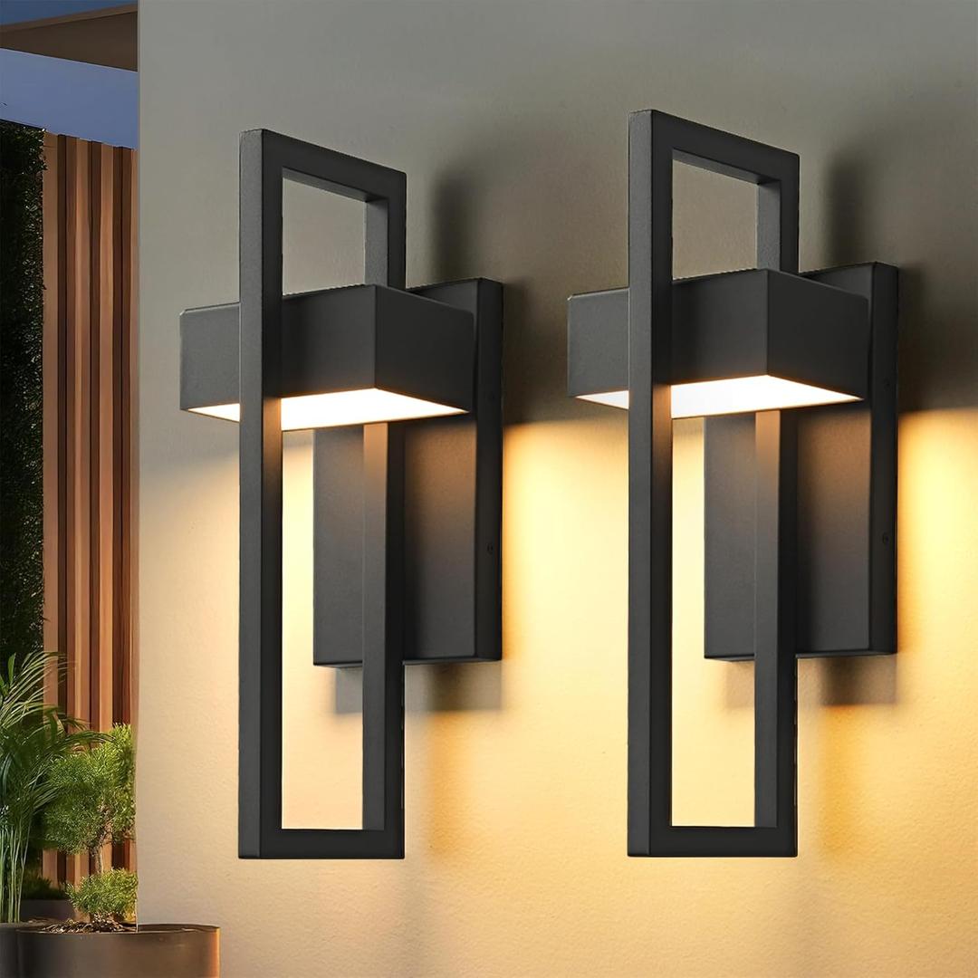 Modern Outdoor Wall Lights 3000K Integrated LED Outdoor Wall Sconces Lighting, Contemporary Exterior Lighting Fixtures Outside Wall Mount Lights for House Porch Front Door Garage, Matte Black 2 Pack, 18inch（2 Pack）
