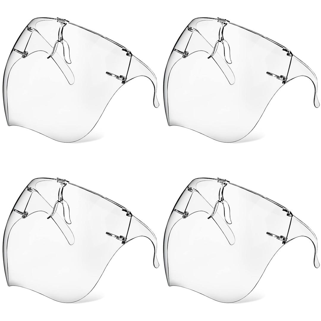 4 Pack Face Shield with Glasses, Face Mask Shield Anti-Fog Clear Ultra Clear Reusable Protective Plastic Face Shield Mask Droplet Splash Guard for Women Men Kids (01.transparent(4 Pcs))