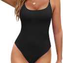 BMJL Women's Black One Piece Swimsuit Scoop Neck Slimming Bathing Suit High Cut Cheeky Swimwear(Black, S)