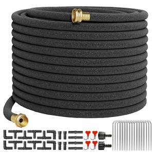 Soaker Hose 150 FT For Garden Beds,Heavy Duty Solid Brass Connector 1/2 Ruber Drip Irrigation Kit with Hose Stakes&Connector Set for Flower Bed&Yard,Landscaping
