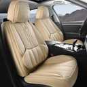 AOOG Front Seat Covers, Car Seat Covers Front Seats, Leather Seat Covers for Cars, Waterproof Seat Covers with Lumbar Support Universal Fit for Most Cars SUV Trucks(Front Pair, Beige)