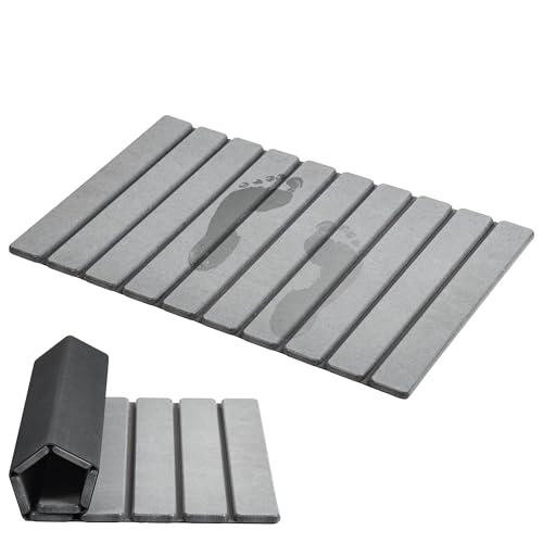 AWW Foldable Stone Bath Mat, Super Absorbent Diatomaceous Earth Mats, Non-Slip 23.6 x 15.5 Inch Quick Drying Mat, Compact and Easy to Store Bath Mats for Bathroom, Easy to Clean, Grey