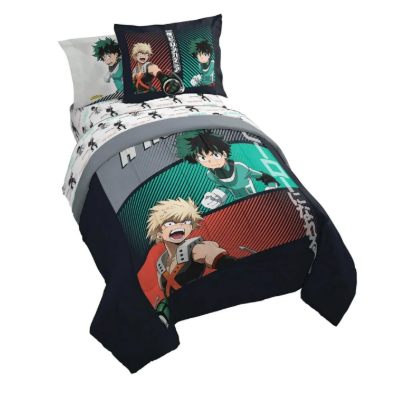 Jay Franco Kids Comforter Set Includes Sheets and Pillow Covers  Soft and Cozy Bed Set for Stylish Room Decor, Black  My Hero Academia, 5 Piece Twin Size Bedding
