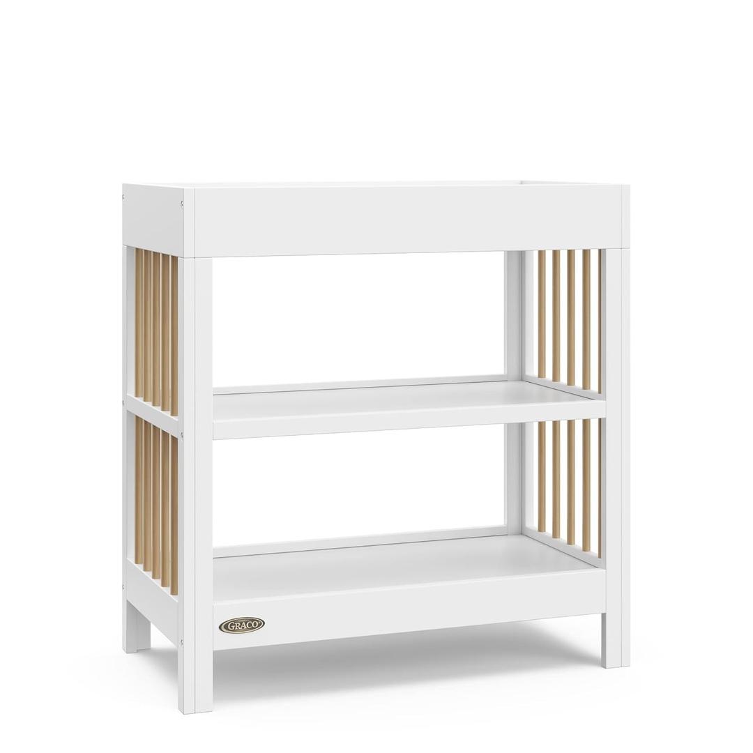 Graco Teddi Changing Table with Water-Resistant Changing Pad (White with Driftwood) - GREENGUARD Gold Certified, Includes Safety Strap