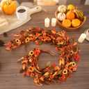 6 ft Fall Garland with Lights 72 Inch Artificial Bittersweet Garland for Mantel Thanksgiving Decorations Lighted Autumn Decoration with Daisy Pumpkin Artificial Mum for Home Fireplace Door