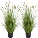 3ft 2-Pack Artificial Cattail Reed Grass, 35in Artificial Indoor Outdoor Fake Onion Grass Plant, Home Office Decorative Artificial Plants in Pot Faux Plant Greenery, Housewarming Gift, Green