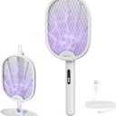 BALDR Electric Fly Swatter Racket, Foldable 2 in 1 Bug Zapper 3000V Powerful Mosquito Killer with Purple Attractant Trap Lamp, 1200mAh Type-C Rechargeable for Indoor Home Office Patio Camping (White)