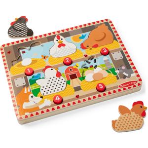 Melissa & Doug Happy Hens Push to Pop Wooden Puzzle, Montessori-Inspired Toddler Puzzles with Magnetic Pieces and Colorful Puzzle Board, Preschool Toys for Girls & Boys Ages 18 months+ - FSC Certified