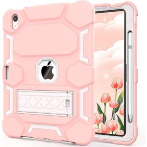 CCMAO Case for iPad 10th Generation 10.9 Inch 2022, iPad (A16) 11th Gen 11 Inch 2025, with Kickstand & Pencil Holder, Heavy Duty Shockproof Hybrid Protective Cover for Kids, Light Pink+White