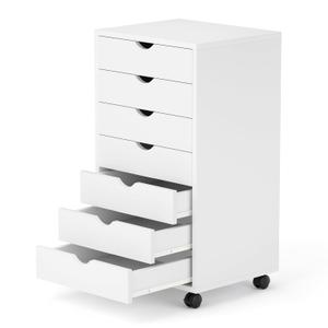7 Drawer Mobile File Cabinet Under Desk Storage Organization with Wheels Vertical Filing Chest Rolling Wood Small Desk Printer Stand for Home Office, White