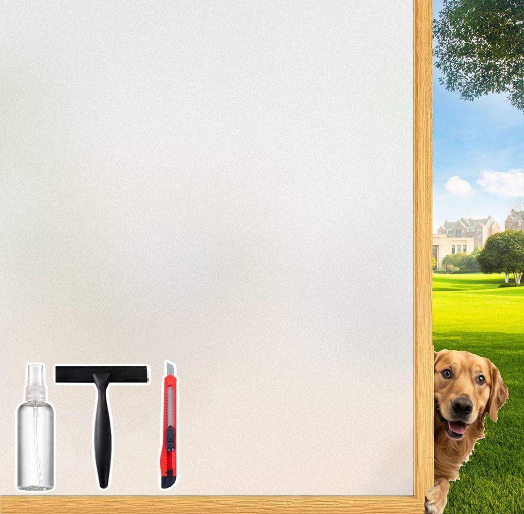 Frosted Glass Window Film Decorative with Reference Cutting Line, Bathroom Window Privacy Film for Glass Windows Cover, Static Cling, Removable, Reusable, Anti-UV, Anti-Glare, 29.5" x 78.7"