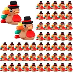 Gejoy 50 Pcs Thanksgiving Turkey Rubber Duck Toy 1.38 Inch Fall Figurines for School Classroom Gift Party Favors Home Table Decorations