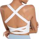 romansong Strappy Yoga Sports Bras for Women Padded Criss-Cross Back Tank Tops (Small, White)