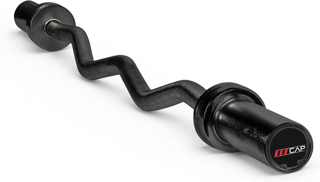 CAP Barbell 47-Inch Olympic EZ Curl Bar for 2-Inch Weight Plates | Multiple Options (Black)