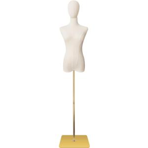 Female Mannequin Torso Dress Forms for Sewing Manicanequin Body Gold Metal Stand Detachable Head for Clothing Dress Jewelry Display, No Hands